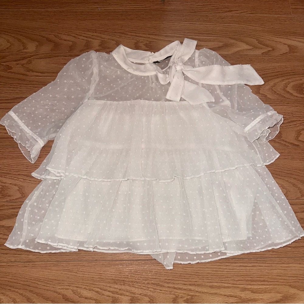 Zara White Sheer Blouse with Bow